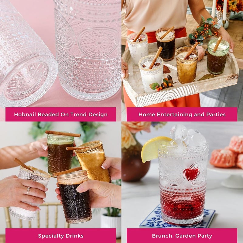 Kate Aspen Hobnail Beaded Floral Clear Drinking Glasses Set of 6 13 oz Vintage Glassware Set Cocktail Glass Set Juice Glass Water Cups  Great Hostess Gift  Gift for New Home Owners - Image 5