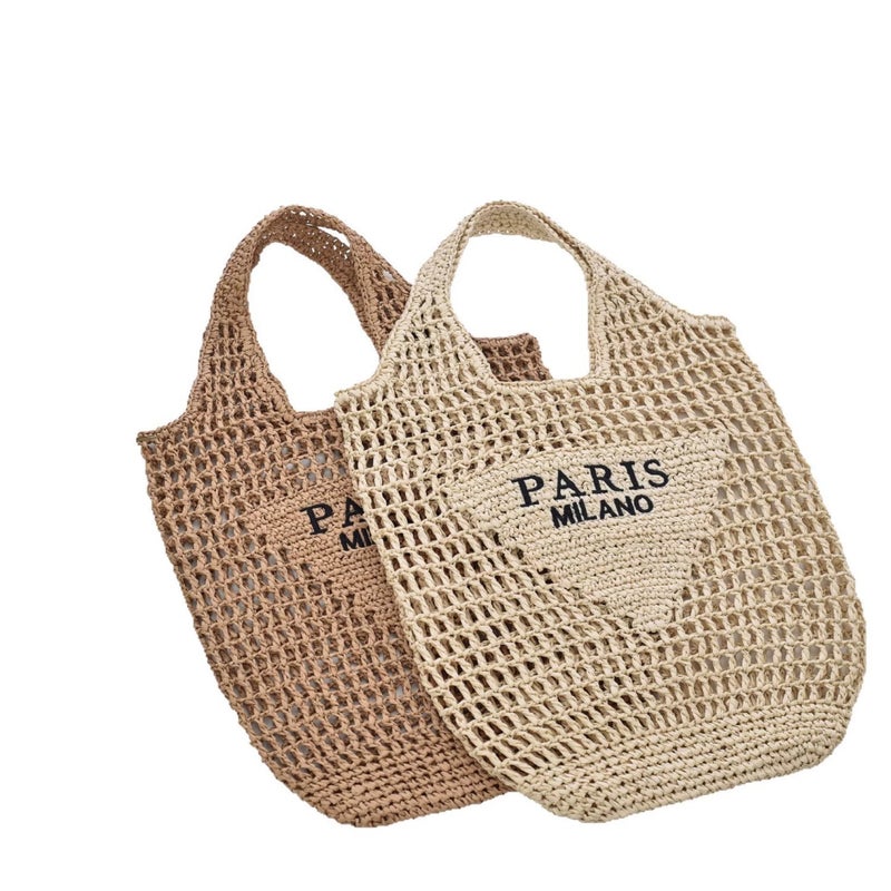 Women's Handwoven Crochet Bucket Bag with Letter Embroidery - Image 5