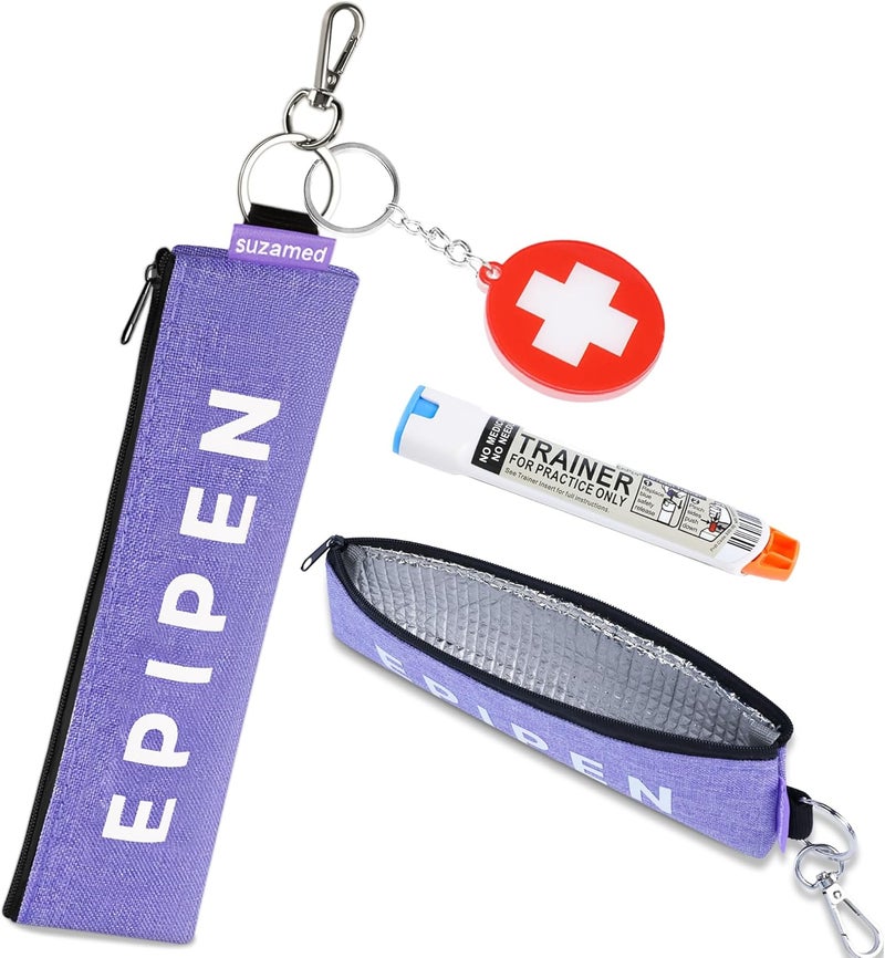 suzamed حقيبة حمل EpiPen محمولة، حقيبة طبية طارئة معزولة للحفاظ على فعالية الدواء، تناسب حاقن EpiPen واحد، جهاز استنشاق الربو، Auvi-Q، أدوية الحساسية، حامل EpiPen للسفر للبالغين أو الأطفال (أرجواني) - Image 1