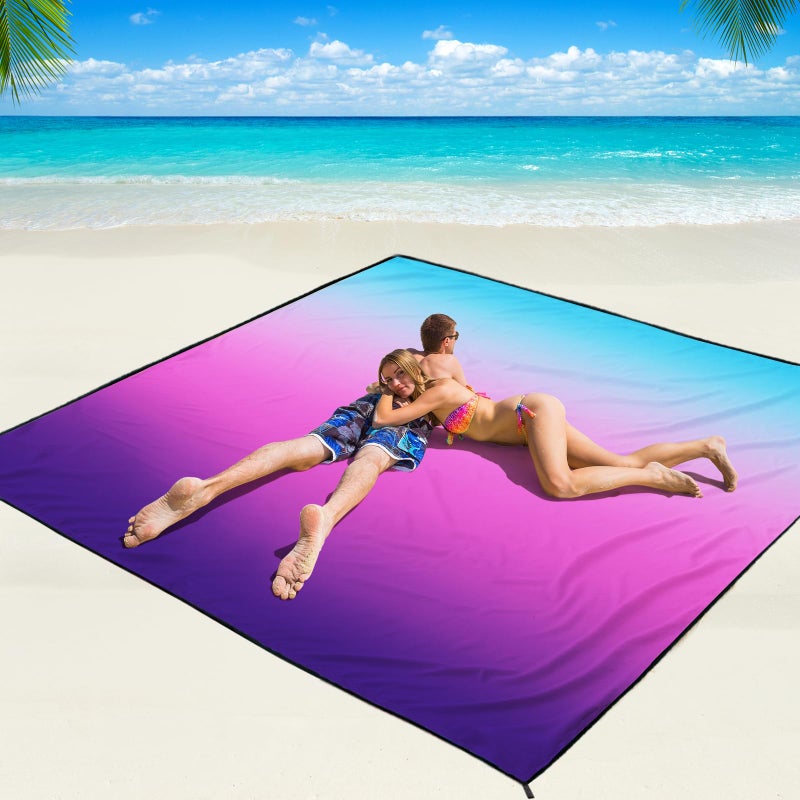 WIWIGO Beach Blanket Waterproof Sandproof Beach Mat 79" X 83"/10'x9'for 2-8 Adults Quick Drying Outdoor Picnic Mat Beach Accessories for Travel, Camping, Hiking - Image 1