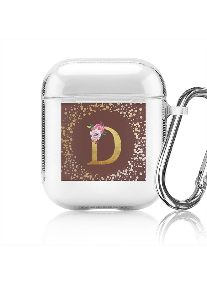 Stylizedd - Classic Clear printed Case for Apple Airpods 2 / 1 Soft TPU Gel Thin Transparent Flexible Cover - Custom Monogram Initial Letter Floral Pattern Alphabet - D (Brown ) - Image 1