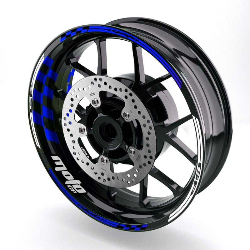 ملصقات جنوط MC MOTOPARTS بحجم 17 بوصة من الفينيل اللامع متوافقة مع YZF R1 R6 R3 R1M MT09 MT07 Tracer FZ8 FZ1 XSR 900 700 19 20 21 22 23 24 YZF R9 2024 2025 باللون الأزرق