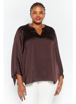 Women Plus Size Split Neck Long Sleeves Textured Blouse, Chocolate Brown - pzsku/ZBD4D0EE166992BFB5C77Z/45/_/1727187858/89d0e691-31d0-4e9f-84d9-9c0473bd7b37