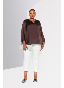 Women Plus Size Split Neck Long Sleeves Textured Blouse, Chocolate Brown - pzsku/ZBD4D0EE166992BFB5C77Z/45/_/1727187937/f1c1dd4c-d319-4b1e-adb8-0fc6217393ec