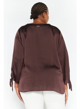 Women Plus Size Split Neck Long Sleeves Textured Blouse, Chocolate Brown - pzsku/ZBD4D0EE166992BFB5C77Z/45/_/1727187954/6b5b67c6-065a-4e7b-8bad-17f516afd36e