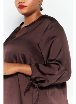 Women Plus Size Split Neck Long Sleeves Textured Blouse, Chocolate Brown - pzsku/ZBD4D0EE166992BFB5C77Z/45/_/1727187968/0348292f-44f1-4a2c-970f-05512699f943