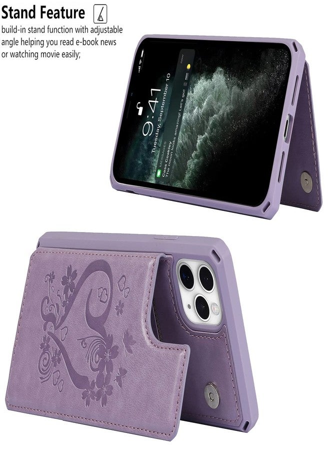 iCoverCase Compatible with iPhone 11 Pro 5.8 Inch Wallet Phone Case with Card Holder for Women, RFID Blocking Embossed PU Leather Wrist Strap Case (Heart Purple) - Image 3