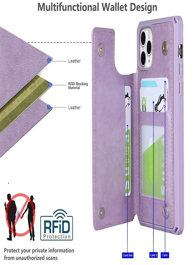 iCoverCase Compatible with iPhone 11 Pro 5.8 Inch Wallet Phone Case with Card Holder for Women, RFID Blocking Embossed PU Leather Wrist Strap Case (Heart Purple) - Image 5