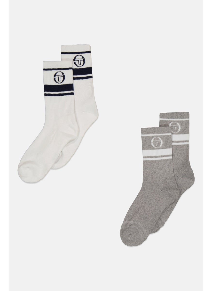 Sergio Tacchini Men 2 Pair Brand Logo Crew Socks, Grey  - Image 1