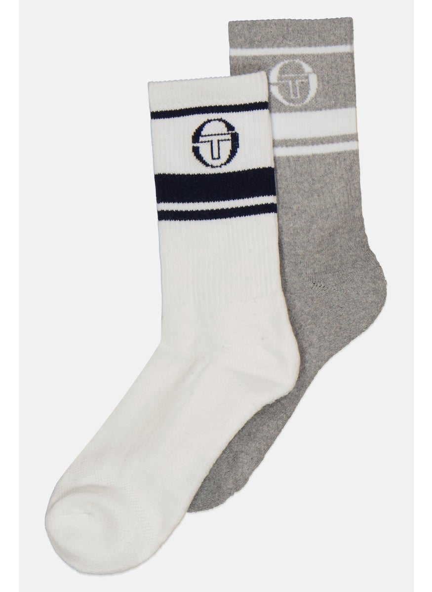 Sergio Tacchini Men 2 Pair Brand Logo Crew Socks, Grey  - Image 2