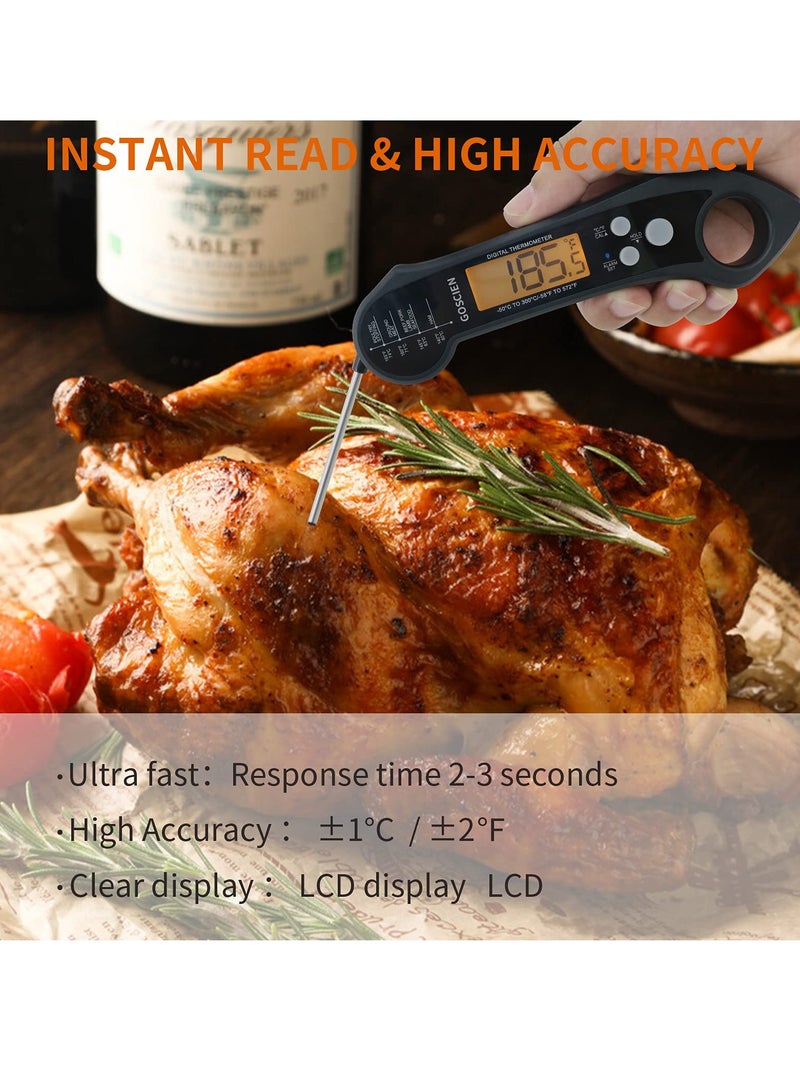 سيوسي Instant Read Meat Thermometer for Cooking Precise Waterproof Digital Food Thermometer with Magnet Backlight, Calibration and Foldable Probe for Deep Frying - Image 2