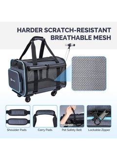 MIU COLOR MIU Color Rolling Pet Carrier with Wheels Under 15 lbs, Airline Approved Foldable Soft Carrier for Small Dogs and Cats, Dog Carrier with Wheels for Car Road Trips Travel Camping Outdoor  - Image 5