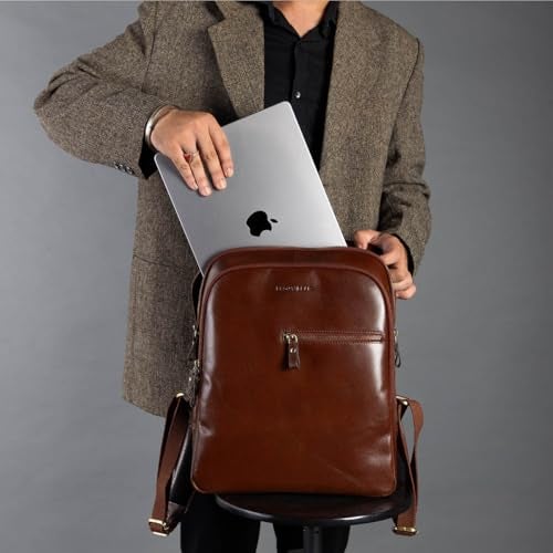 BROWN BEAR Toscana Backpack – Brown Premium Leather Laptop Bags for men office use | 15” Padded Compartment | Front Pocket Office Bag For Man | Breathable Design | Office and Travel - Image 2