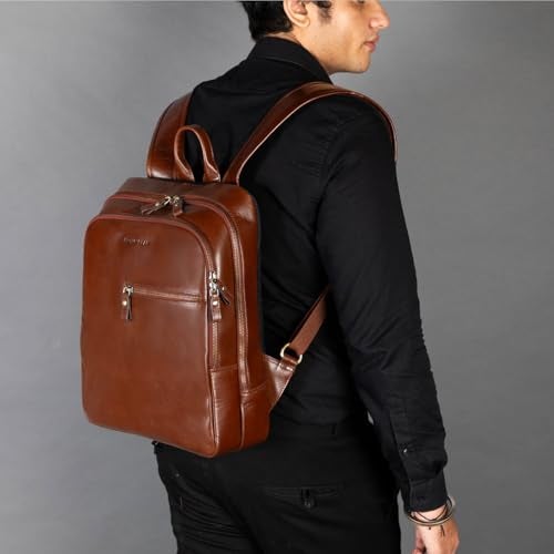 BROWN BEAR Toscana Backpack – Brown Premium Leather Laptop Bags for men office use | 15” Padded Compartment | Front Pocket Office Bag For Man | Breathable Design | Office and Travel - Image 5