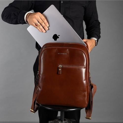 BROWN BEAR Toscana Backpack – Brown Premium Leather Laptop Bags for men office use | 15” Padded Compartment | Front Pocket Office Bag For Man | Breathable Design | Office and Travel - Image 4