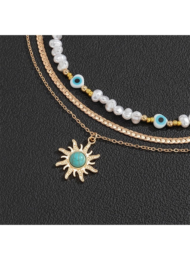 Beyond Turquoise Multi Layer Tassel Necklace, Anti Rust and Anti Fading Pearl Necklace, Fashion Jewelry Gift (Gold + White)  - Image 5