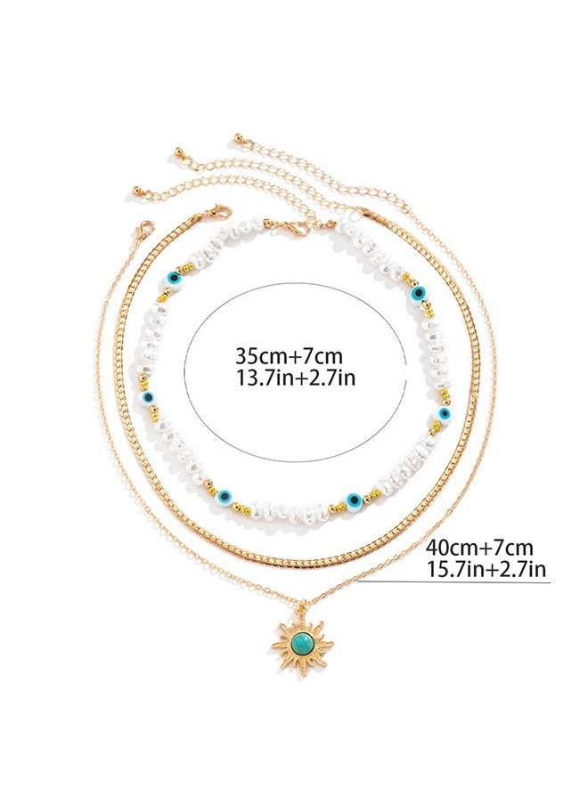 Beyond Turquoise Multi Layer Tassel Necklace, Anti Rust and Anti Fading Pearl Necklace, Fashion Jewelry Gift (Gold + White)  - Image 2