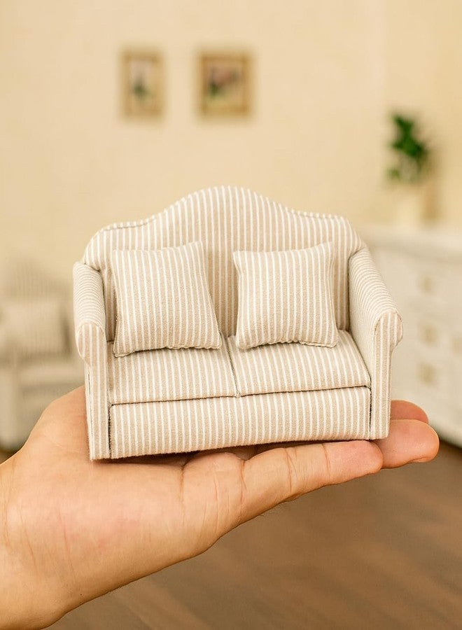 KH866 3PCS Dollhouse Couch - 1/12 Scale Miniature Double & Single Sofa with Pillow Upholstered Armchair Set, Doll House Living Room Mini Furniture Accessories Timeless Classic for Bedroom Sectional Décor - Image 4