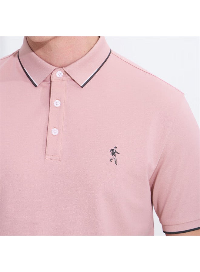 Dancing Wolves Easy Care Cool And Breathable Men's Short Sleeve Polo Shirt 406 Pink 185 - Image 2