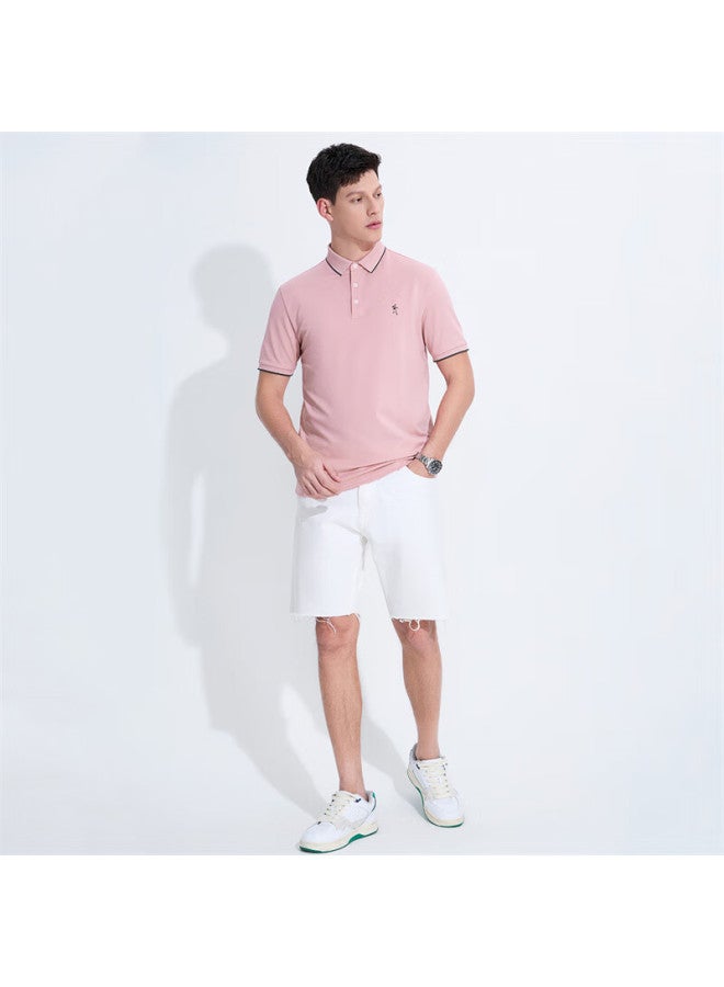 Dancing Wolves Easy Care Cool And Breathable Men's Short Sleeve Polo Shirt 406 Pink 185 - Image 1