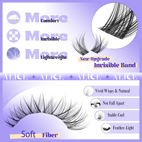 Alice Natural Lash Clusters Wispy Cluster Eyelash Extensions Invisible Band Individual Lashes C-Curly DIY Lash Extension 8-16mm Waterproof Soft Cluster Lashes 168pcs by ALICE - Image 3