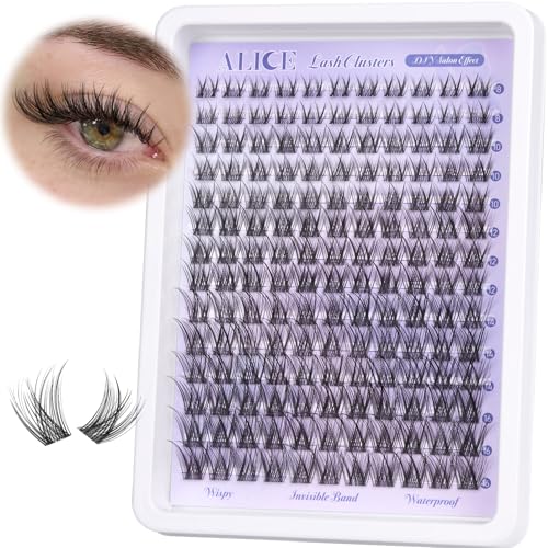 Alice Natural Lash Clusters Wispy Cluster Eyelash Extensions Invisible Band Individual Lashes C-Curly DIY Lash Extension 8-16mm Waterproof Soft Cluster Lashes 168pcs by ALICE - Image 1