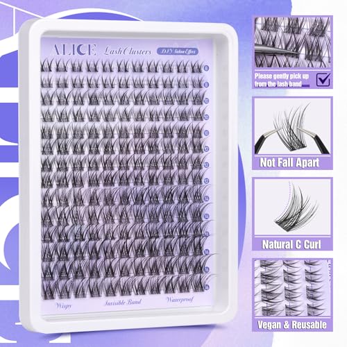 Alice Natural Lash Clusters Wispy Cluster Eyelash Extensions Invisible Band Individual Lashes C-Curly DIY Lash Extension 8-16mm Waterproof Soft Cluster Lashes 168pcs by ALICE - Image 4