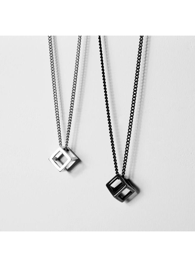 INRENG Men's Stainless Steel Simple Square Hollow Cube Charm Pendant Minimalist Couple Necklace, Metal, - Image 3