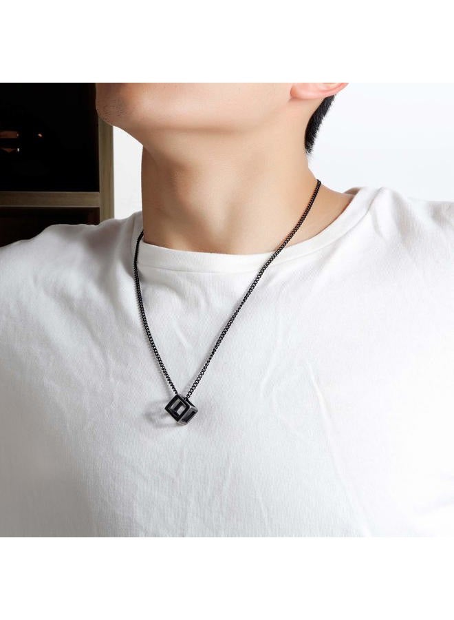 INRENG Men's Stainless Steel Simple Square Hollow Cube Charm Pendant Minimalist Couple Necklace, Metal, - Image 4