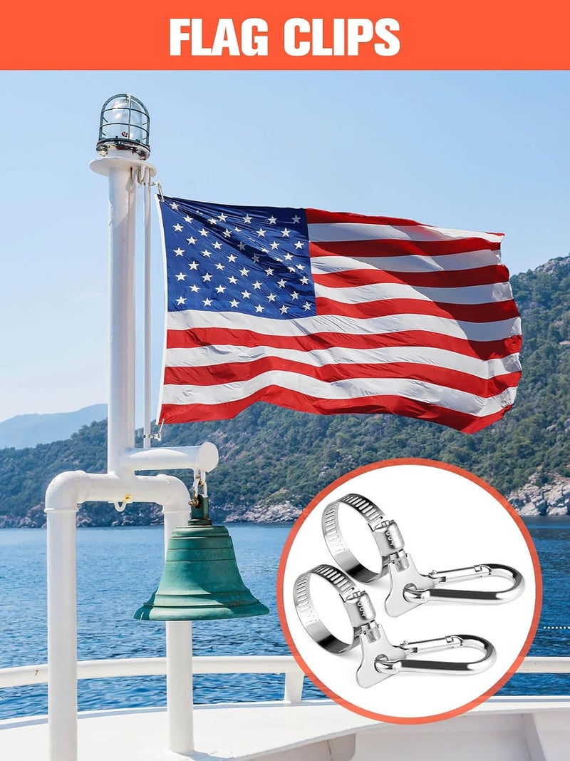 Vomika Flagpole Rings with Carabiner Clamp, 4PCS Stainless Steel Flag Pole Clip Bracket, 0.75-1.2 Inches Adjustable Diameter for Garden, Boat, Yacht, Truck, ATV, Outside House - Image 5