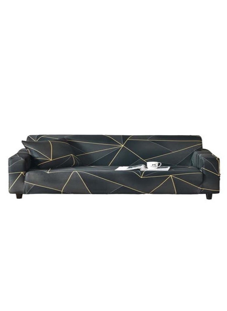 Huitich Three Seat Elastic Printed Sofa Cover Black 190x230 cm  - Image 1