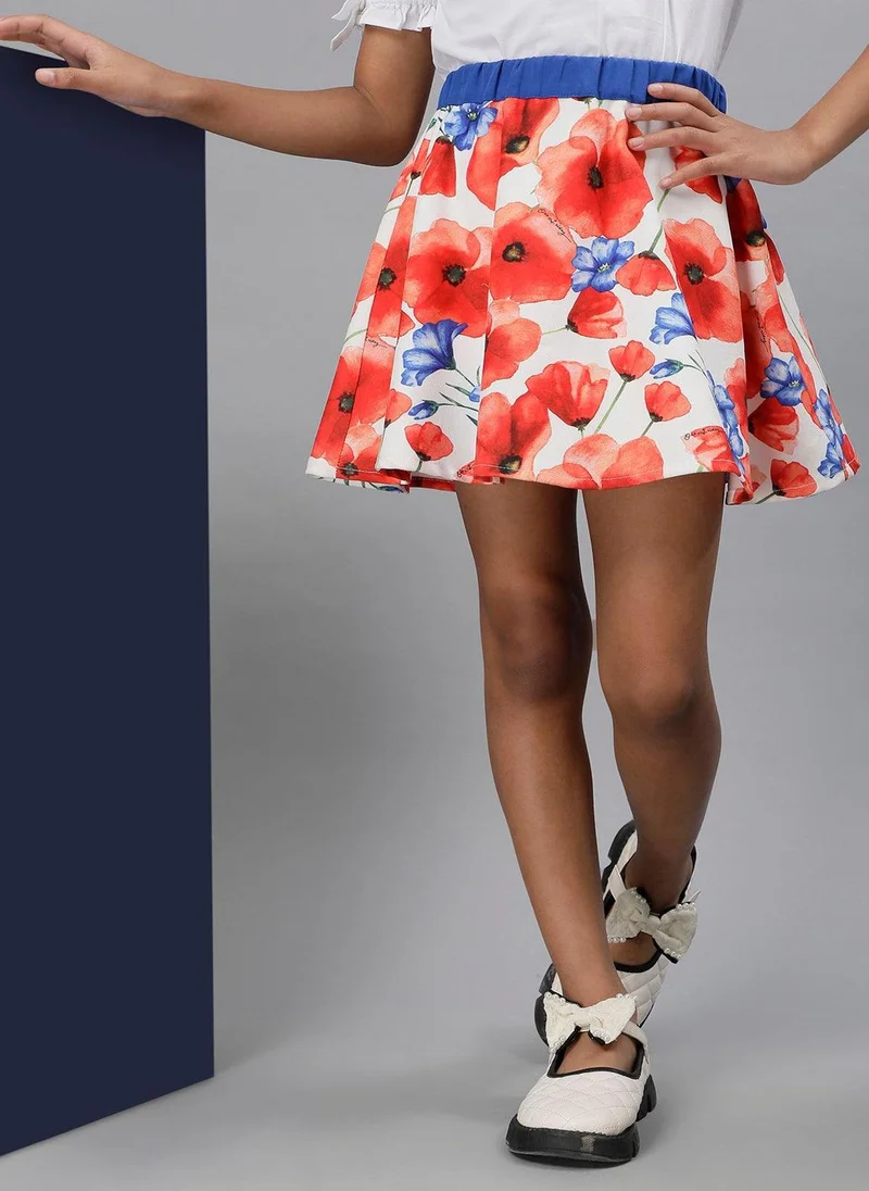 One Friday One Friday Kids Girls Multicolored Floral Printed Skirt with elasticated waistband