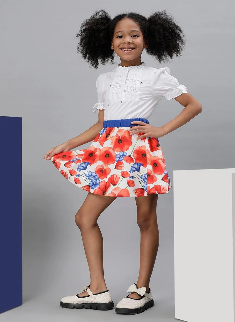 One Friday One Friday Kids Girls Multicolored Floral Printed Skirt with elasticated waistband