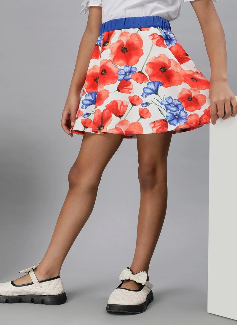 One Friday One Friday Kids Girls Multicolored Floral Printed Skirt with elasticated waistband