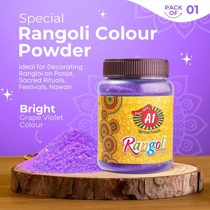 A1 Rangoli Powder Muggu Pindi Box 300 GMS for Floor Art and Festival Decoration Grape Violet - Image 2