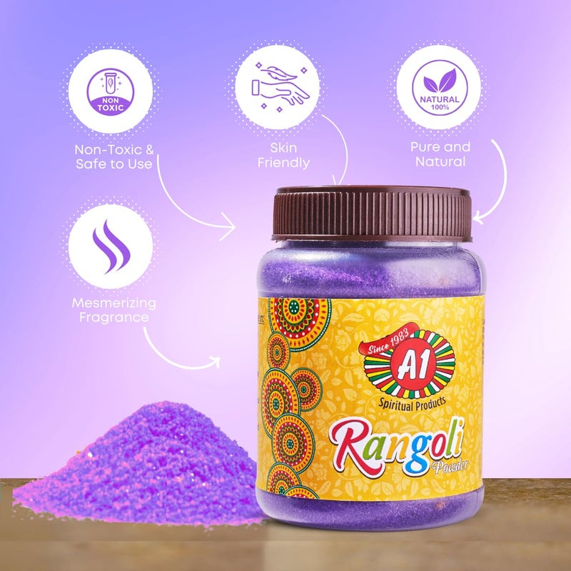 A1 Rangoli Powder Muggu Pindi Box 300 GMS for Floor Art and Festival Decoration Grape Violet - Image 4