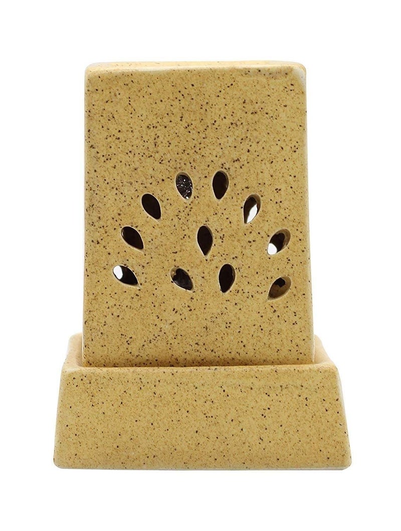 RTWARE RTWARE Ceramic Electric Aroma Diffuser Aroma Oil Burner Lamp Square Small Mustard Dotted for Home Decor and Fragrance  - Image 1