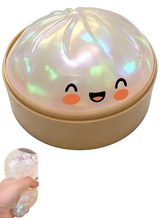 10cm Giant Dumpling Squishy with Steamer Box – Large Stress Relief Sensory Ball, Soft Dough Fidget Toy (white) - Image 1