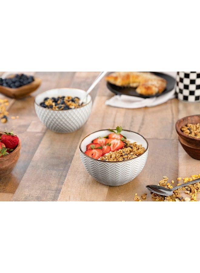 Kook Ceramic Cereal Bowls Embossed For Yogurt Dessert And Poke Microwave & Dishwasher Safe Cream With Dark Copper Accents Set Of 4 22 Oz Narbonne Collection - Image 3