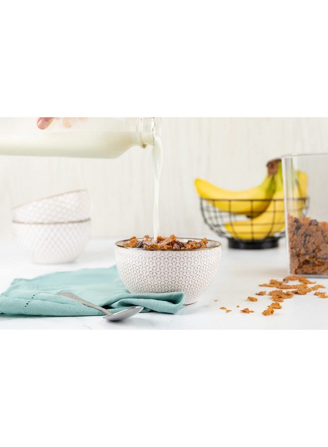 Kook Ceramic Cereal Bowls Embossed For Yogurt Dessert And Poke Microwave & Dishwasher Safe Cream With Dark Copper Accents Set Of 4 22 Oz Narbonne Collection - Image 2