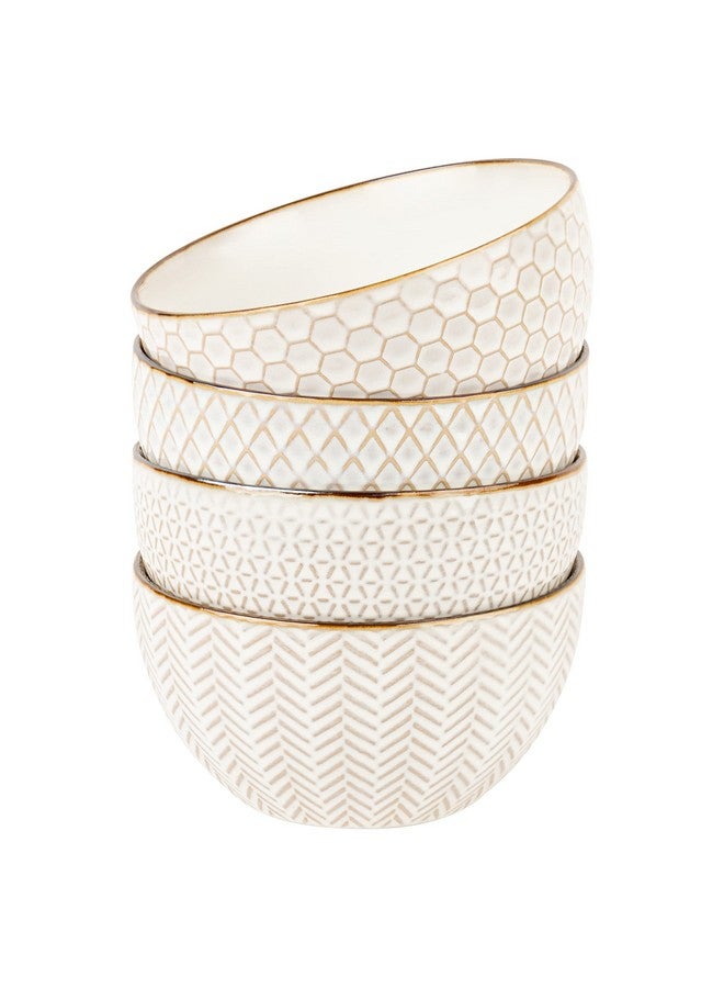 Kook Ceramic Cereal Bowls Embossed For Yogurt Dessert And Poke Microwave & Dishwasher Safe Cream With Dark Copper Accents Set Of 4 22 Oz Narbonne Collection - Image 1