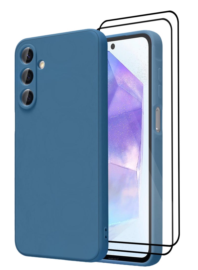 3Packs Liquid Silicone Case for Samsung Galaxy A55 Protective Phone Case with Soft Anti-Scratch Microfiber Lining Utra Slim Drop Protection Phone Cover with Two 3D Screen Protectors - Blue - Image 1