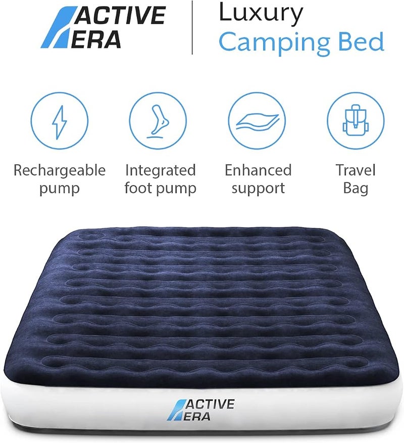 اكتيف ايرا سرير هوائي فاخر للتخييم من Active Era، قابل للنفخ ويمكن شحنه عبر منفذ USB، بحجم كبير، مزود بحقيبة سفر، ومضخة هواء محمولة مع كابل شحن USB ومضخة للقدمين. - Image 2