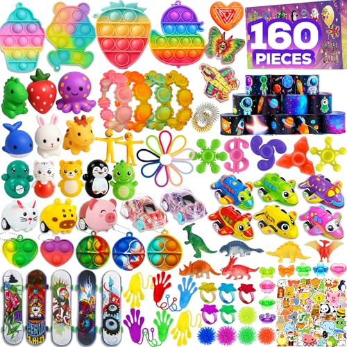TwCare 160 Pcs Fidget Toys Party Favors Pack Randomly Selected Pop Sensory Set Gifts Stickers for Kids Adults Boy Girl Stocking Stuffers Autistic Bulk Goodie Bag Filler Treasure Box Classroom Prizes School - Image 1