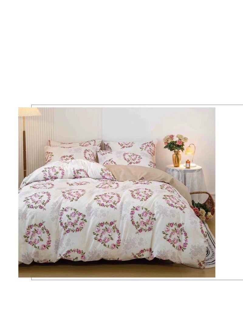 Petals And Floral Designs Single-Size Duvet Cover Set, Multicolour Fitted Sheets Size 120X200 30Cm Cotton Polyester 160X210Cm