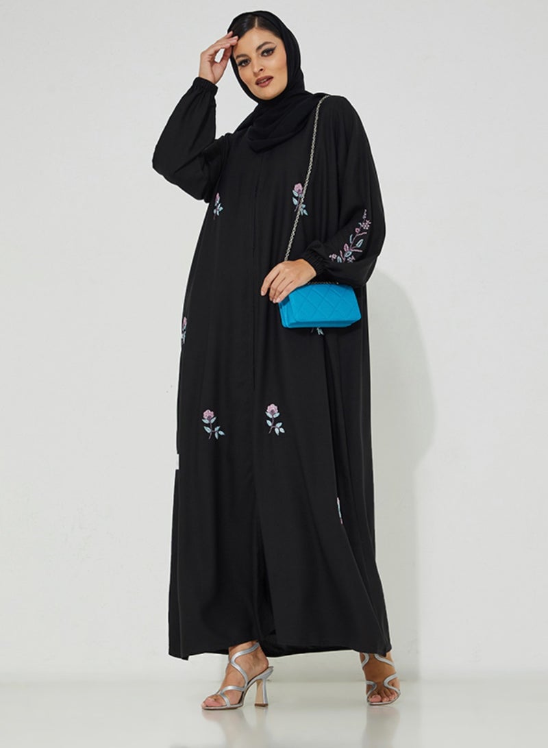 Rosette Abaya Embroidery Elastic Sleeves - Image 1