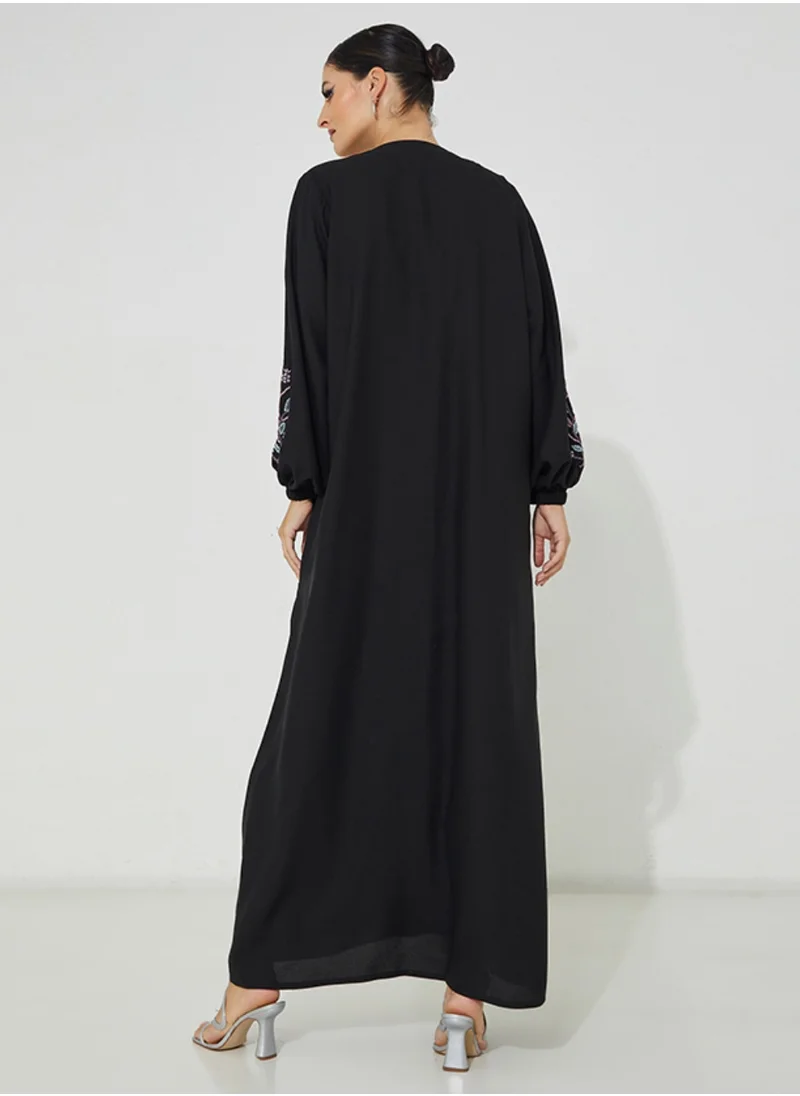 Rosette Abaya Embroidery Elastic Sleeves