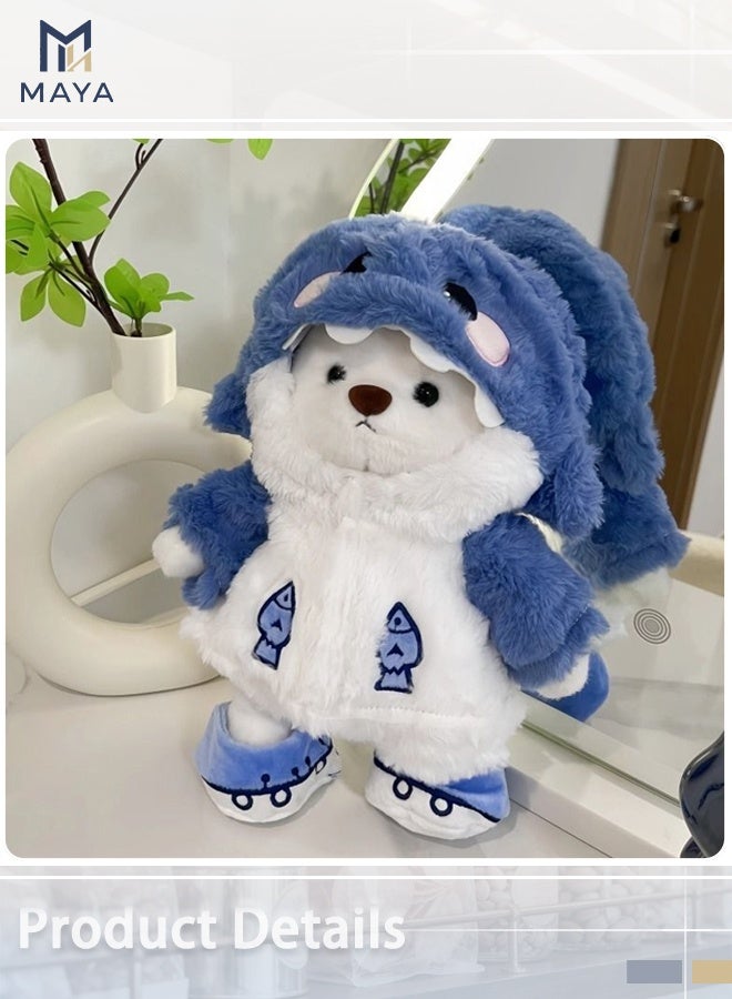 Maya 28 CM Shark Costume Plush Bear Set with Clothes and Shoes, Cute Dressed-Up Teddy Bear in Blue Shark Hoodie, Soft Stuffed Animal Gift for Kids Valentine’s Day Birthday - Image 3