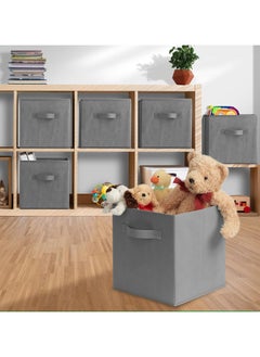 VUCATIN 6 Pcs storage bins Collapsible Fabric Storage Cubes Organizer with Handles Durable Storage Bins for Closet Shelves Offices Toys(10.5*11*10.5in Grey)  - Image 4