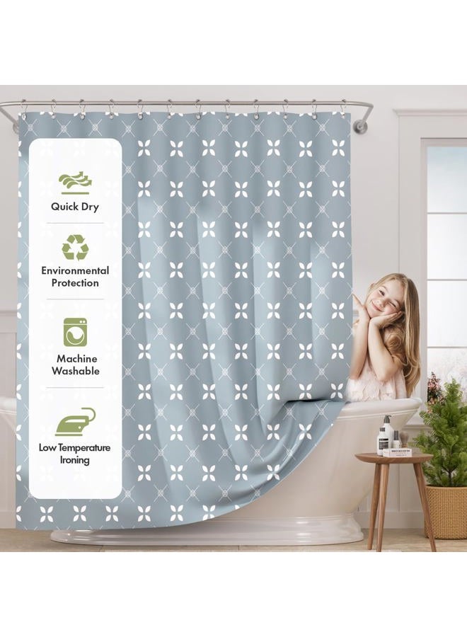 AmazerBath Shower Curtain Blue, Cloth Blue and White Floral Fabric Shower Curtain Sets with 12 Shower Curtain Hooks, Rustic Home Decor Washable Farmhouse Fall Bathroom Shower Curtains, 72x72 Inches - Image 4